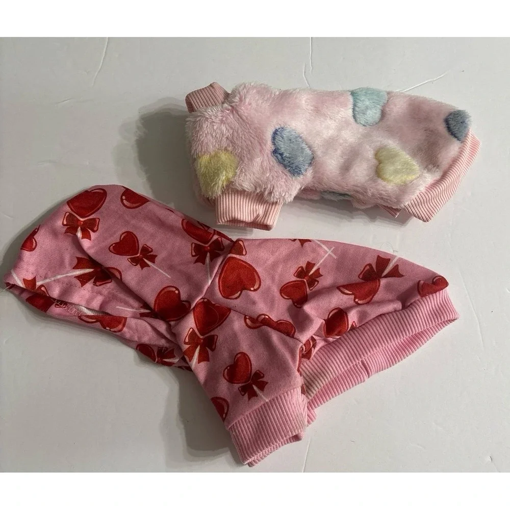 Dog Heart Shirt Bundle (XXS) Tea Cup Size, Valentines, Pink, Heart Lollipop, Fuz